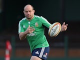 Rory Best passes the ball during the British and Irish Lions training session held at Scotch College on June 27, 2013