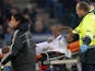 Chelsea's Cameroonian striker Samuel Eto'o is brought of the field in a stretcher after being injured during the UEFA Champions League group E football match against Basel on November 26, 2013