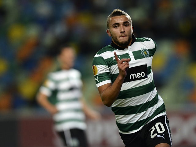 Sporting's Moroccan midfielder Zakaria Labyad celebrates after scoring a goal during the UEFA Europa League football match Sporting CP vs Videoton FC at the Alvalade stadium in Lisbon on December 7, 2012