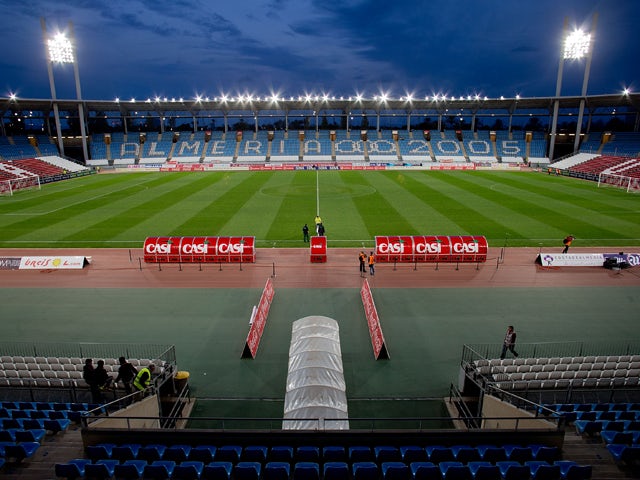 General view of Estadio de Los Juegos Mediterraneos pitch prior to start the La Liga match between UD Almeria and Real Madrid CF on November 23, 2013