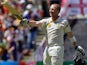 Australian batsman Brad Haddin celebrates scoring a century against England during day two of the second Ashes Test cricket match in Adelaide on December 6, 2013