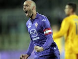 Fiorentina's Borja Valero celebrates after scoring his second goal against Hellas Verona during their Serie A match on December 2, 2013