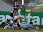 Saracens' Chris Wyles scores a try against Zebre during their Heineken Cup match on December 7, 2013