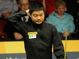 Ding Junhui of China looks on in his match against Barry Hawkins of England during the Betfair World Snooker Championship at the Crucible Theatre on April 30, 2013