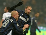 Rodrigo Palacio of FC Inter Milan celebrates scoring the second goal during the Serie A match between FC Internazionale Milano and Parma FC at Stadio Giuseppe Meazza on December 8, 2013