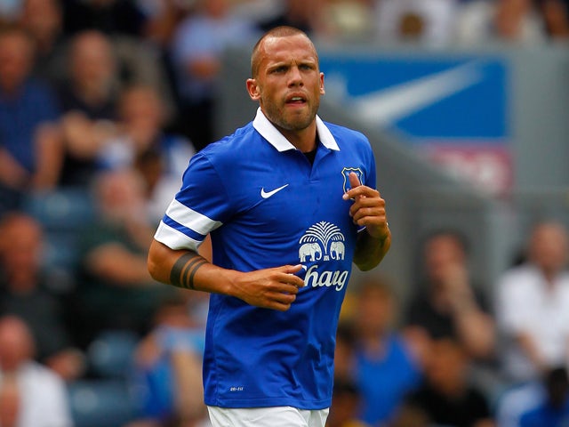 Heitinga of Everton in action during the Pre Season Friendly match between Blackburn Rovers and Everton FC at Ewood Park on July 27, 2013