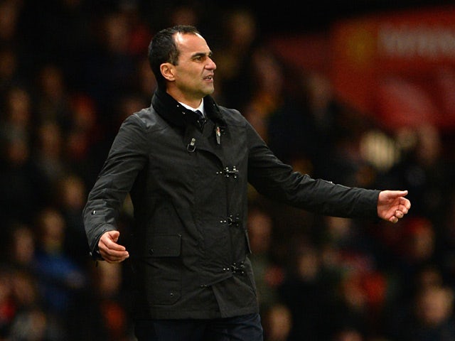 Everton manager Roberto Martinez on the touchline during the match against Manchester United on December 4, 2013