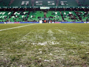 A view of the frozen playing field of the Geoffroy-Guichard stadium in Saint-Etienne, on December 7, 2013