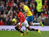 Wilfried Zaha of Manchester United in action during the Barclays Premier League match between Manchester United and Newcastle United at Old Trafford on December 7, 2013