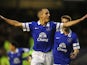 Leon Osman of Everton celebrates scoring the opening goal during the Barclays Premier League match between Everton and Fulham at Goodison Park on December 14, 2013