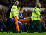 Gerard Deulofeu of Everton is stretchered off during the Barclays Premier League match between Everton and Fulham at Goodison Park on December 14, 2013