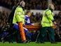 Gerard Deulofeu of Everton is stretchered off during the Barclays Premier League match between Everton and Fulham at Goodison Park on December 14, 2013