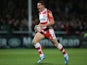 Freddie Burns of Gloucester breaks with the ball to score the first try during the Aviva Premiership match against Leicester Tigers on November 29, 2013