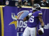 Greg Jennings of the Minnesota Vikings celebrates a touchdown during the first quarter of the game against the Philadelphia Eagles on December 15, 2013