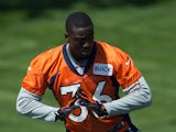 Cornerback Kayvon Webster #36 of the Denver Broncos participates in rookie camp at Dove Valley on May 10, 2013
