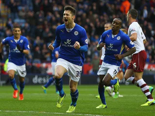 David Nugent of Leicester celebrates scoring from the penalty spot during the Sky Bet Championship match between Leicester City and Burnley at The King Power Stadium on December 14, 2013