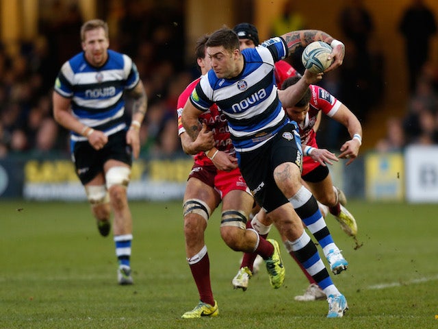 Matt Banahan of Bath charges upfield during the Amlin Challenge Cup pool two match between Bath and Rugby Mogliano at the Recreation Ground on December 14, 2013