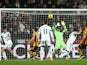 Chico Flores of Swansea City scores his sides equalising goal during the Barclays Premier League match between Swansea City and Hull City at the Liberty Stadium on December 9, 2013