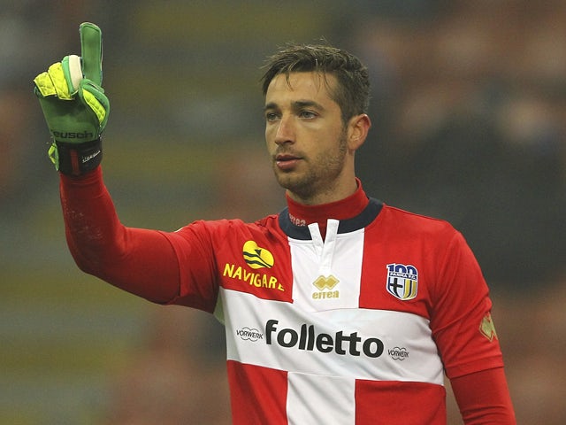 Antonio Mirante of Parma FC gestures during the Serie A match between FC Internazionale Milano and Parma FC at Stadio Giuseppe Meazza on December 8, 2013