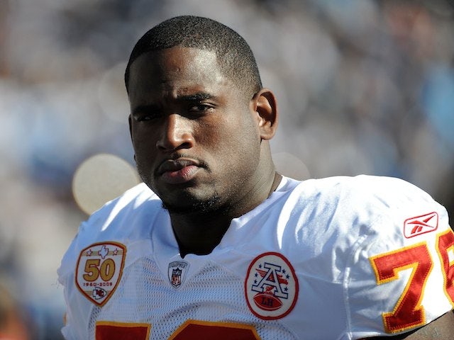 Branden Albert of the Kansas City Chiefs on the sidelines against the San Diego Chargers at Qualcomm Stadium on November 29, 2009