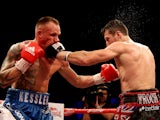 Carl Froch of England in action with Mikkel Kessler of Denmark during their Super Middleweight Unification bout at the O2 Arena on May 25, 2013 