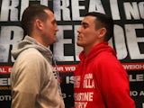 Derry Matthews goes face to face with Anthony Crolla during a press conference at the Hilton Hotel on January 9, 2013 in Liverpool, England. Derry Matthews is due to fight Anthony Crolla at Betfairs's 'No Retreat, No Surrender' event on March 30, 2012