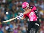 Moises Henriques of the Sixers hits for six during the Big Bash League match between the Sydney Sixers and Sydney Thunder at SCG on December 21, 2013