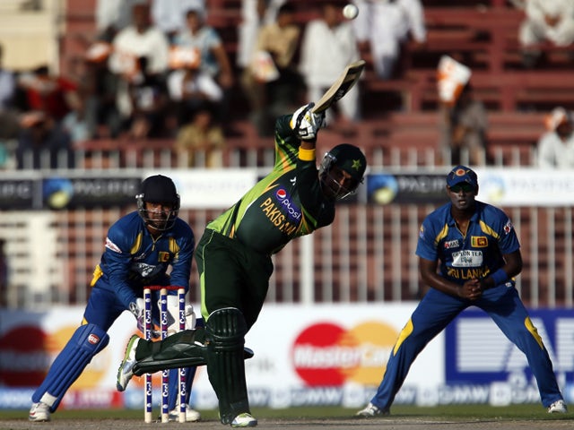 Pakistan's Sohaib Maqsood plays a ball during the 1st One Day International between Sri Lanka and Pakistan in Sharjah, on December 18, 2013
