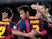 Barcelona's Pedro Rodriguez celebrates with teammates after scoring the opening goal against Cartagena during their Copa del Rey match on December 17, 2013
