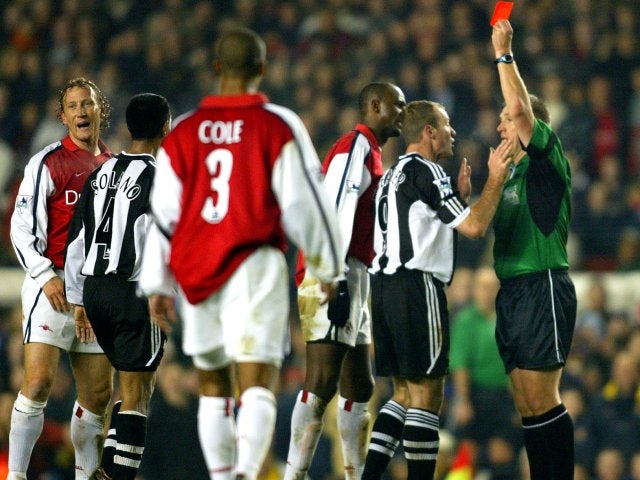 Ray Parlour, then of Arsenal, receives a red card against Newcastle Untied on December 18, 2001.