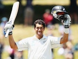 Ross Taylor of New Zealand celebrates after scoring a century during day three of the Third Test match between New Zealand and the West Indies at Seddon Park on December 21, 2013