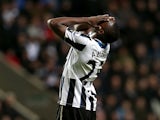 Newcastle United's Nigerian striker Shola Ameobi reacts to a miss in goal during the English Premier League football match between Newcastle United and West Bromwich Albion at St James' Park in Newcastle upon Tyne on November 30, 2013