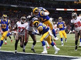 Stedman Bailey of the St. Louis Rams scores a touchdown against the Tampa Bay Buccaneers at the Edward Jones Dome on December 22, 2013