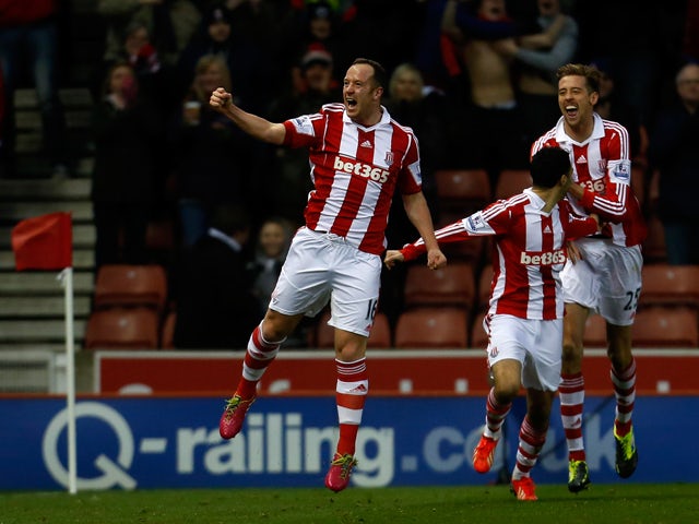 Charlie Adam of Stoke celebrates his goal during the Barclays Premier League match between Stoke City and Aston Villa at the Britannia Stadium on December 21, 2013