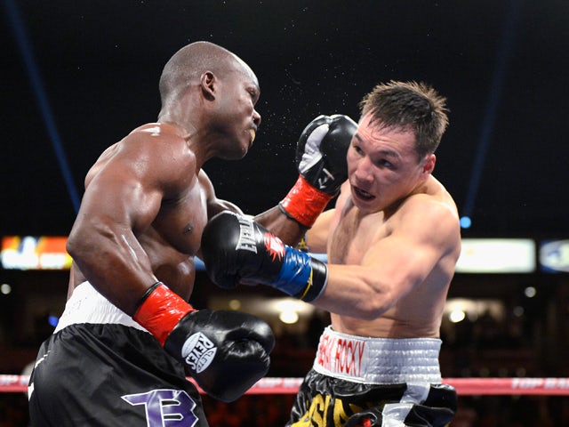 WBO Welterweight Champion Timothy Bradley lands a punch against contender Ruslan Provodnikov during their WBO Welterweight Championship boxing match at The Home Depot Center on March 16, 2013