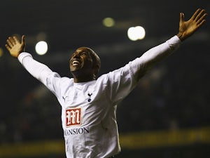 Jermain Defoe of Tottenham Hotspur celebrates as he scores the first goal during the Carling Cup Quarter Final match between Tottenham Hotspur and Southend United at White Hart Lane on December 20, 2006