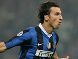 Zlatan Ibrahimovic celebrates scoring for Inter Milan on October 28, 2006.