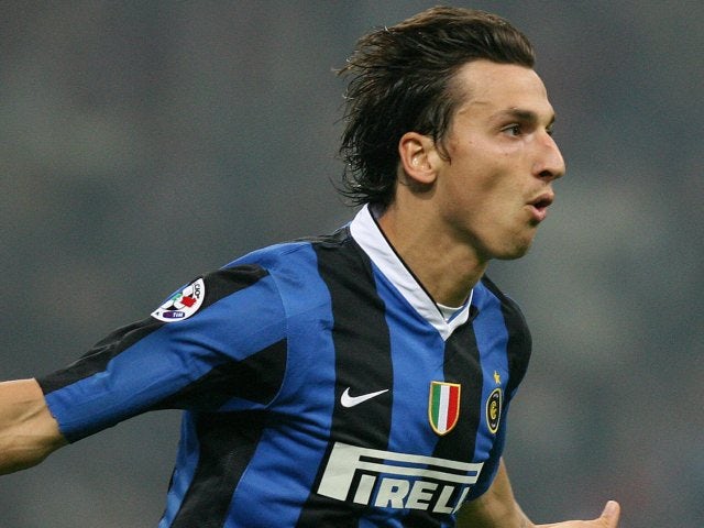 Zlatan Ibrahimovic celebrates scoring for Inter Milan on October 28, 2006.