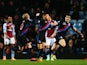 Dwight Gayle of Crystal Palace celebrates with team mates after scoring the winning goal during the Barclays Premier League match between Aston Villa and Crystal Palace at Villa Park on December 26, 2013