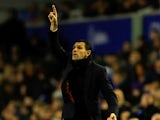 Manager Gus Poyet of Sunderland gestures during the Barclays Premier League match between Everton and Sunderland at Goodison Park on December 26, 2013