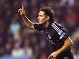 Chelsea's Frank Lampard celebrates his goal away at Wigan Athletic on December 23, 2006.