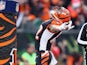 Marvin Jones of the Cincinnati Bengals celebrates after catching a pass for a touchdown during the NFL game against the Baltimore Ravens at Paul Brown Stadium on December 29, 2013