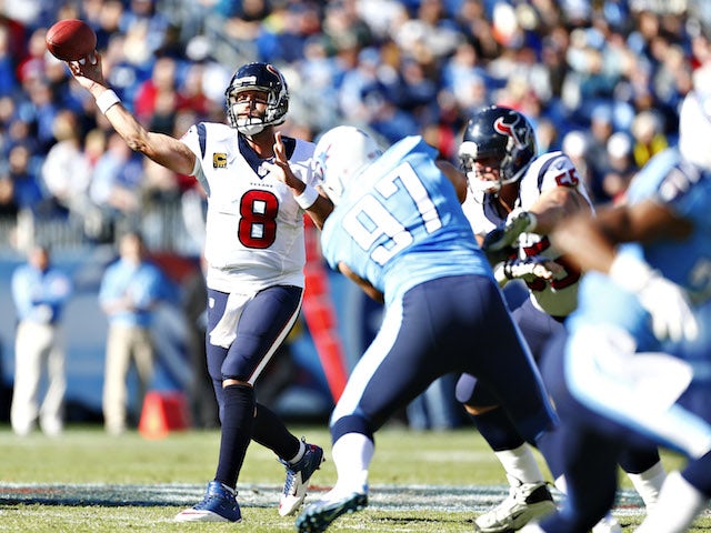 Matt Schaub of the Houston Texans throws a pass against the Tennessee Titans at LP Field on December 29, 2013