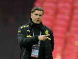 Former Borussia Dortmund player Michael Zorc takes part in a training session at Wembley Stadium in London on May 24, 2013