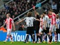 Stoke player Glenn Whelan is sent off by referee Martin Atkinson during the Barclays Premier League match between Newcastle United and Stoke City at St James' Park on December 26, 2013