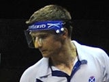 Scotland's Alan Clyne in action during the Mens Doubles Bronze match at the Siri Fort Sports on October 12, 2010