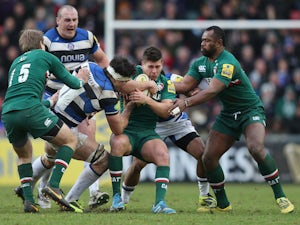 Ben Youngs of Leicester Tigers takes possesion during the Aviva Premiership match between Leicester Tigers and Bath at Welford Road on January 5, 2014