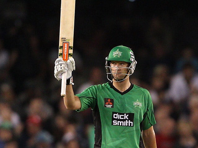 Melbourne Stars' Cameron White celebrates his half century against Melbourne Renegades during their Big Bash League match on January 4, 2013