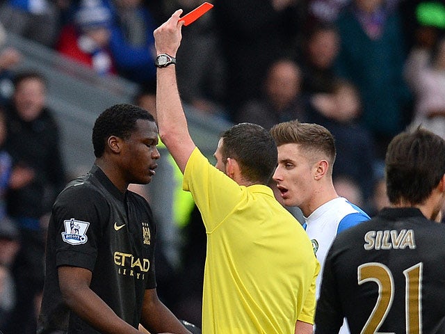 Man City's Dedryck Boyata is sent off against Blackburn during their FA Cup third round match on January 4, 2013