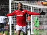 Cardiff's Fraizer Campbell celebrates after scoring his team's second goal against Newcastle during their FA Cup third round match on January 4, 2013